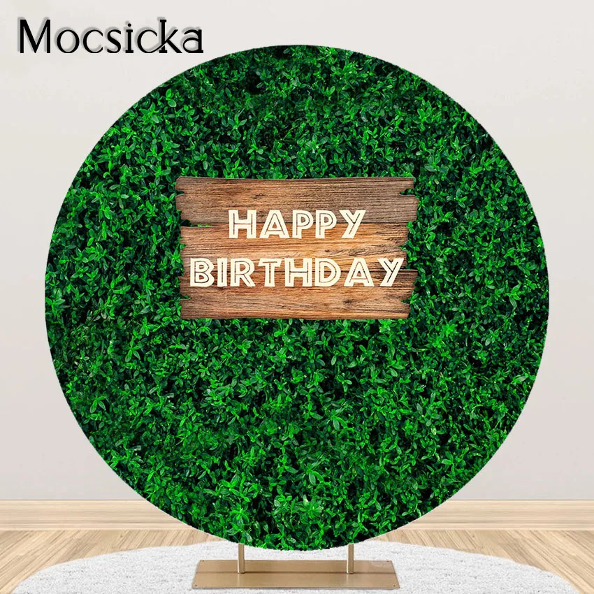 Mocsicka Jungle Safari Theme Party Backdrop Green Leaves Nature Garland Birthday Party Round Circle Cover Background Custom