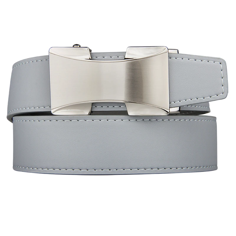 2021 New Arrival Men Gray Belts Automatic Alloy Buckle Plus Size 130cm Male Belt Genuine Cowskin Leather Golf Belt