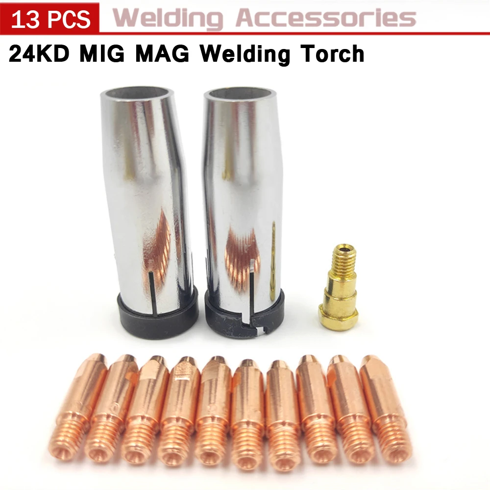 

13Pcs MB-24KD Welding Torch Consumable 0.8/0.9/1.0/1.2mm MIG Torch Gas Nozzle Tip Holder Gas Diffuser of MIG MAG Welding Machine