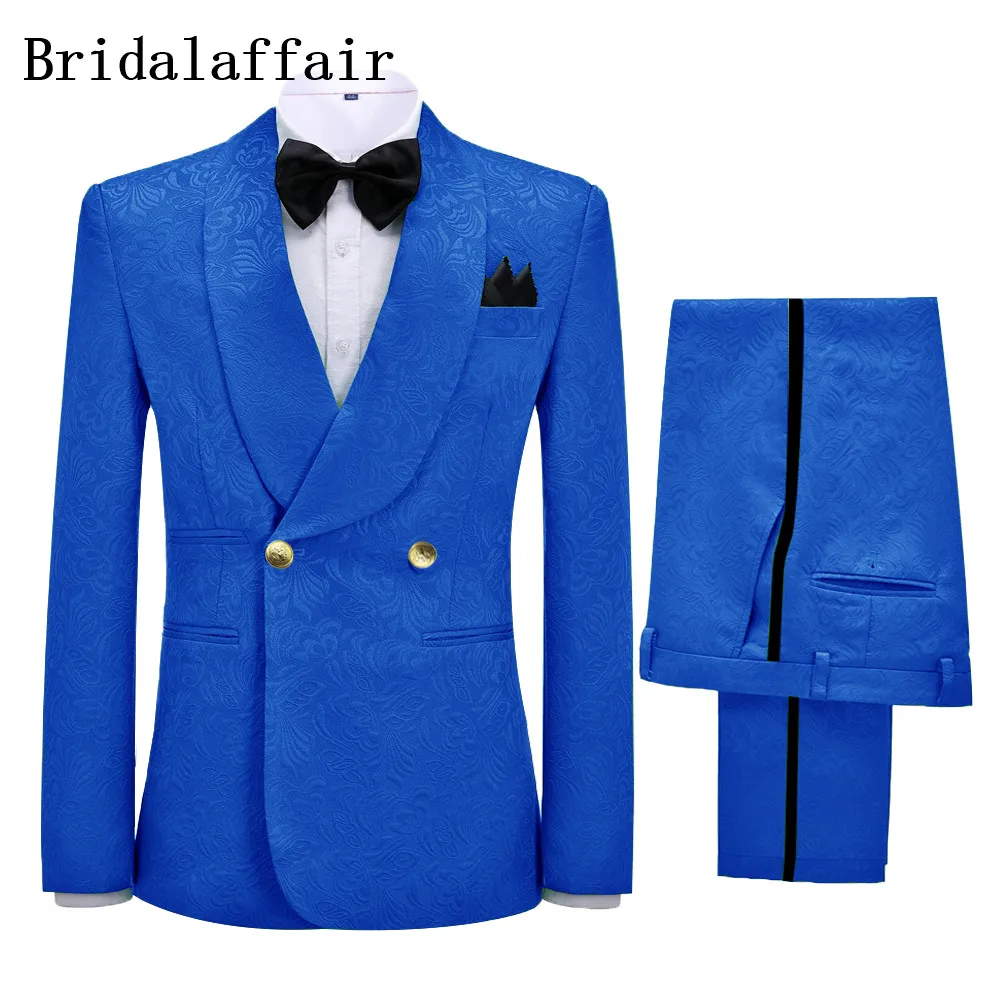 

Royal Blue Paisley Men Suits Wedding Groom Tuxedos Slim Fit for Men 2 Piece Fashion Jacket+Pants Set Tailored Costume Homme