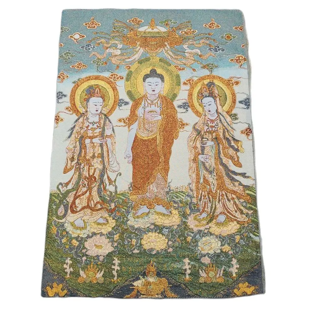 China Old Tibet Silk Thangka Like Hanging Painting Fengshui Guanyin Bodhisattva Buddha Statue