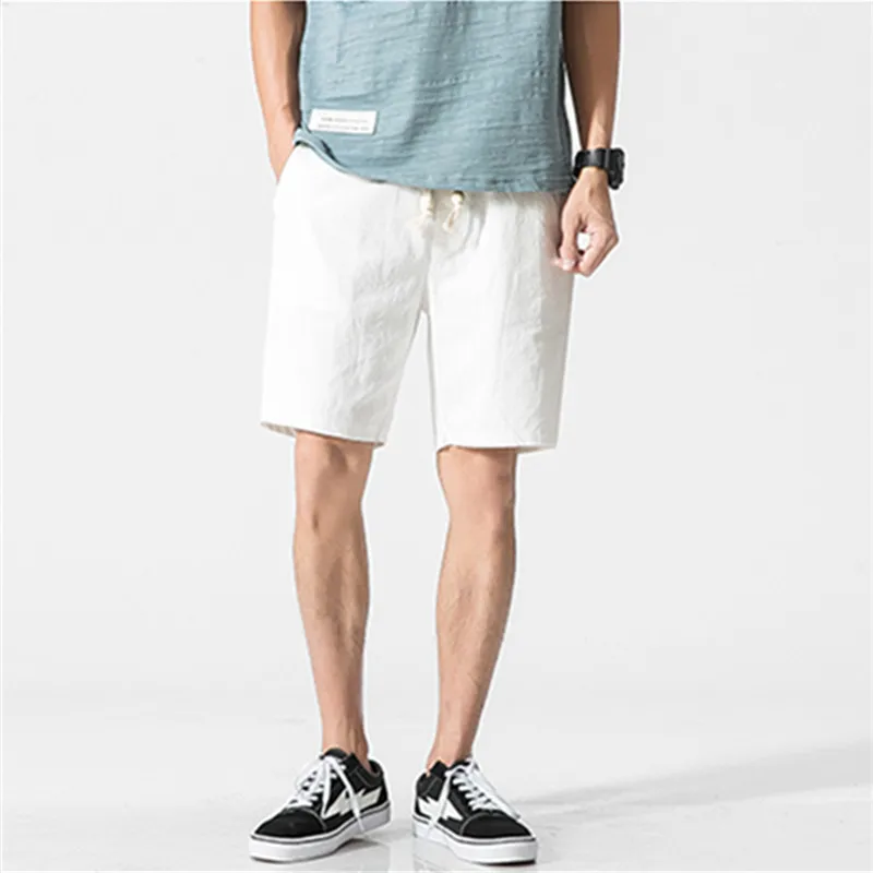 Shorts Mannen Katoen Linnen Casual Shorts Mens Zweet Broek Zomer Ademend Comfortabele Trekkoord Zachte Shorts Mannen Streetwear Broek