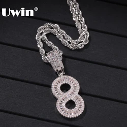 UWIN baguettecz Numbers Chain Necklaces & Pendant Rope/Cuban Chain For Men Women Full Iced Out Cubic Zircon Hiphop Jewelry