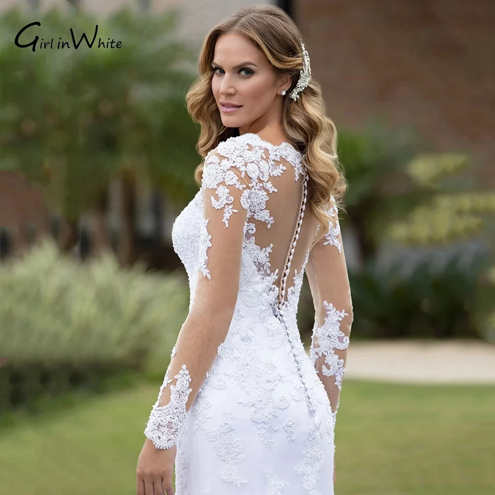 Abiti da sposa a sirena con illusione sexy Applicazioni in pizzo Robe De Mariée Abiti da sposa da sposa Abiti da sposa senza schienale personalizzati