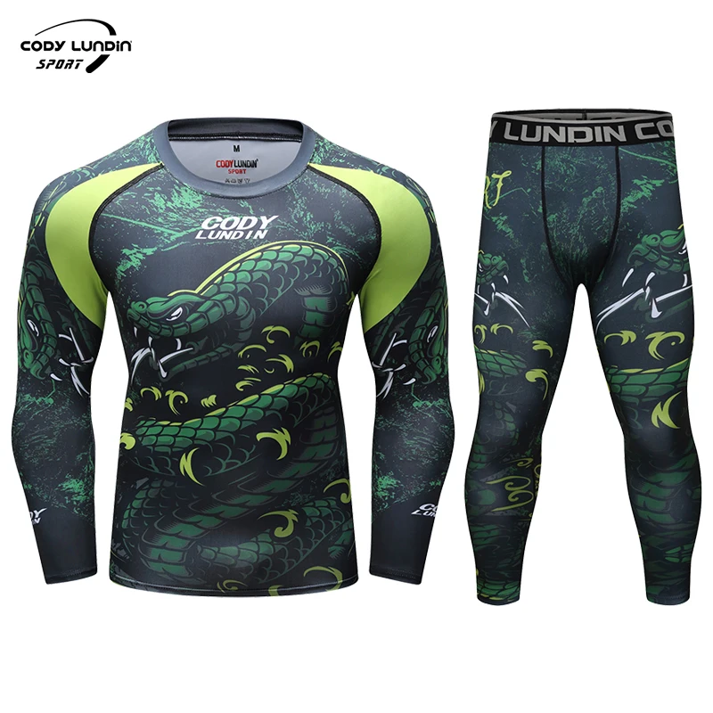 Conjunto de ropa deportiva para hombre, chándal con estampado 3D Jiu Jitsu BJJ Rashguard, mallas de compresión para correr, MMA