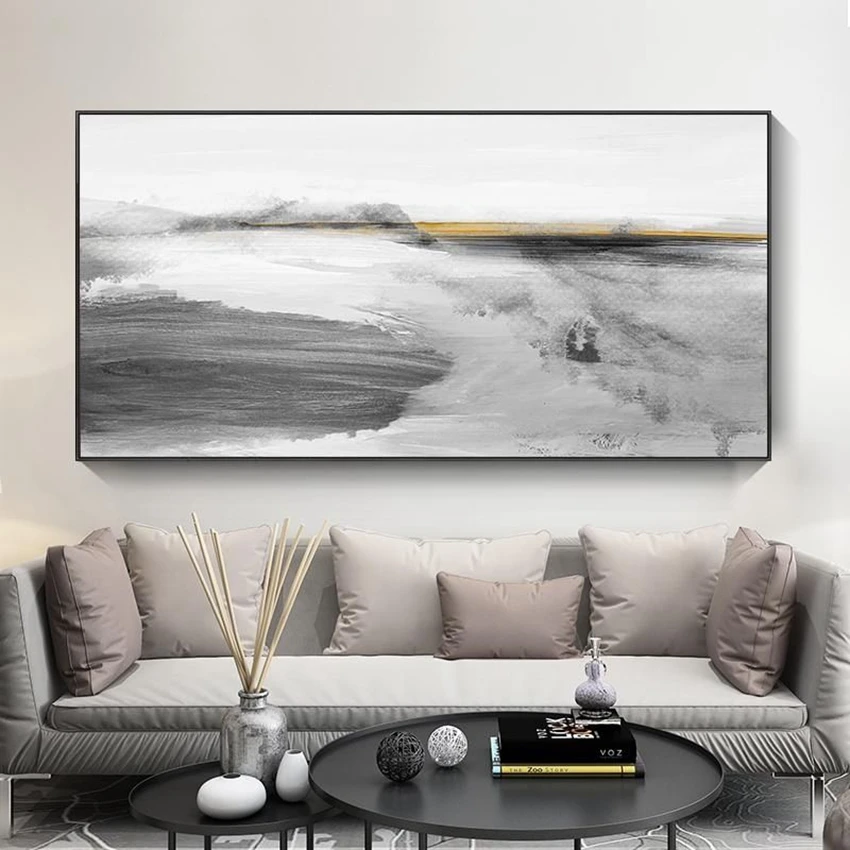 Nordic Modern Simple Living Room Abstract Handmade Oil Painting Sofa Background Wall Bedroom Home Decoration Black-White Poster