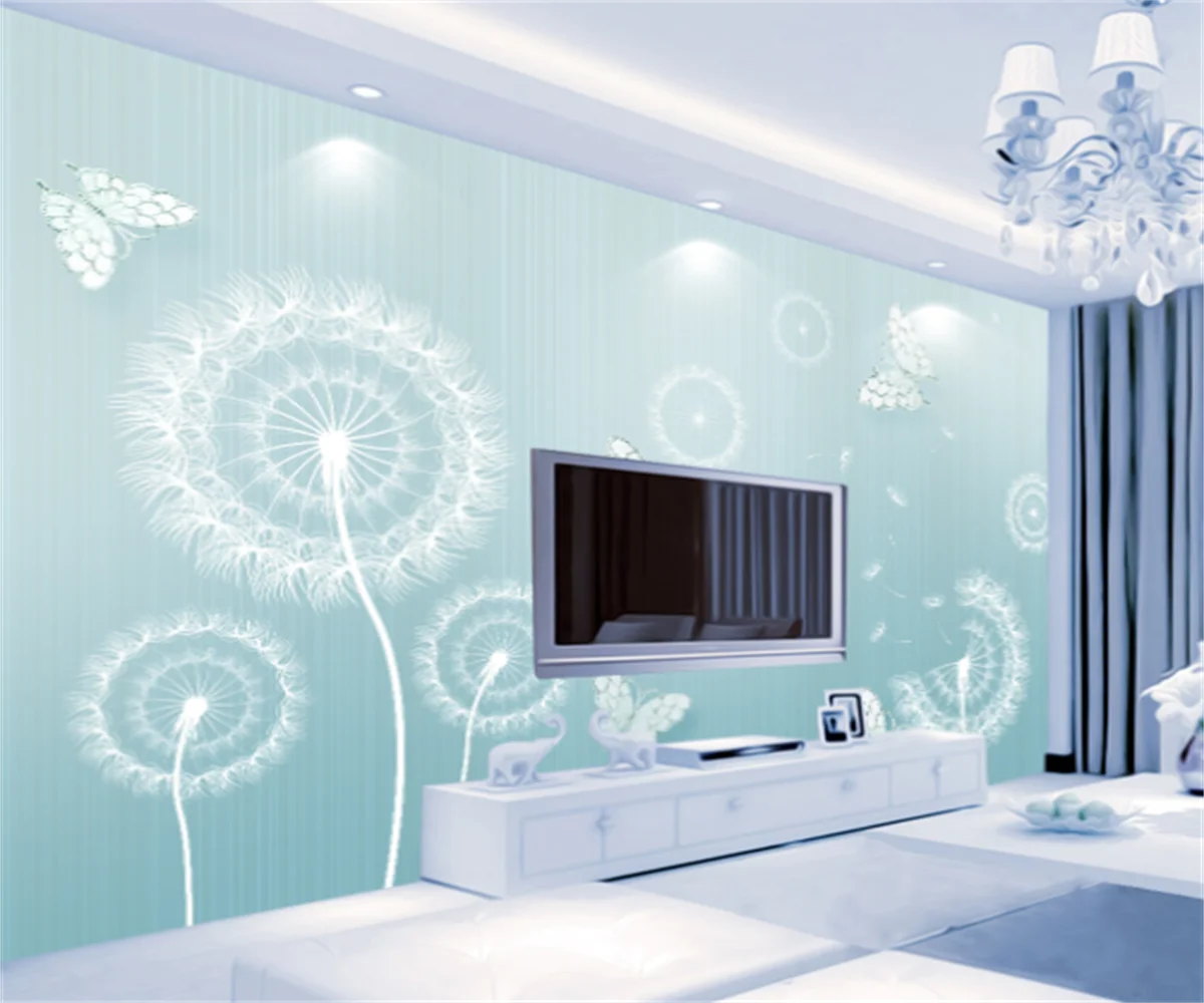 

Nordic minimalist white dandelion jewelry butterfly fresh background wall paper custom home decoration wallpaper mural