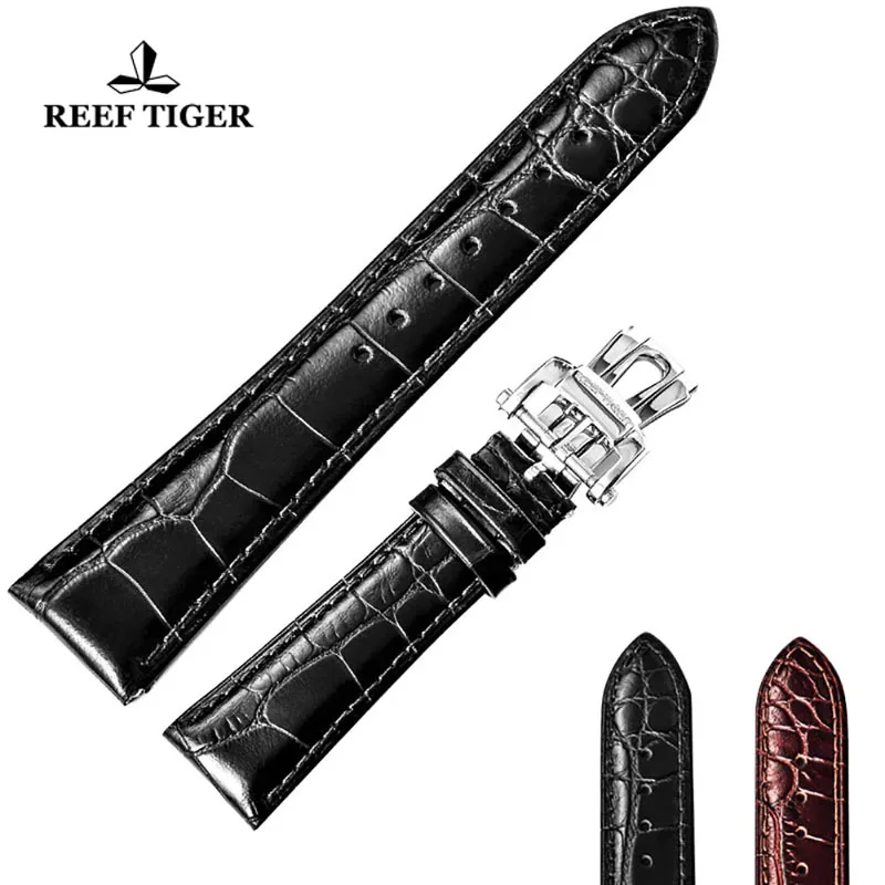 Reef Tiger/RT High Quality 22mm Genuine Calfskin Leather Strap with Deployment Buckle Durable Watch Band for Men RGA192