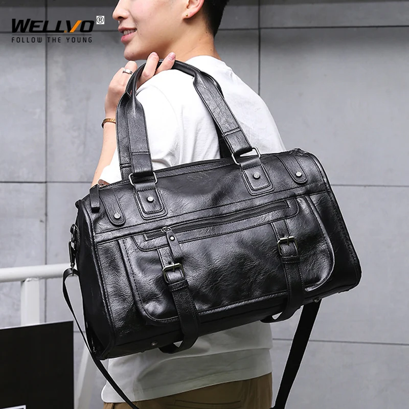 Men\'s Leather Travel Bag Large Duffle Business Big Fitness Shoulder Bags Carry on Weekend Handbag Luggage Pack Soft PU XA605ZC