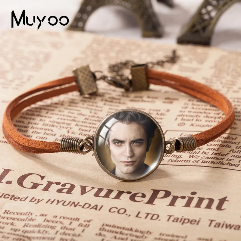 2021 New Twilight Movie Leather Bracelet Art Printed Glass Dome Photo Bracelets Handmade Jewelry For Women