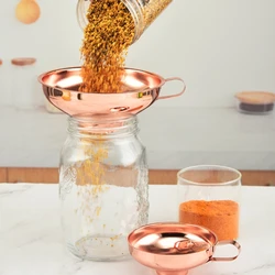 Stainless Steel funnel Canning Funnel Wide Mouth Rose Gold Large Metal Jar Jam Oil Liquid Spice Funnel with Handle Kitchen Tool