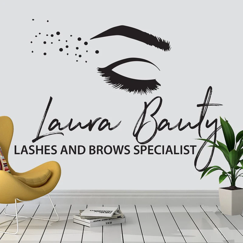 Eyelashes Custom Wall Decor Lashes Salon Beauty Women Vinyl Stickers Lashes Gift Lash Art Vinyl Decal Makeup Extension E344