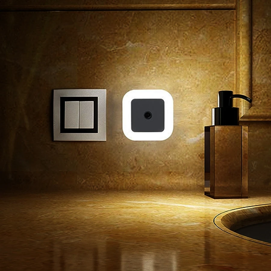 Light Sensor Square LED Night Light EU US Plug Wall Socket Light Bedroom Bedside Baby Kids Emergency LED Night Light
