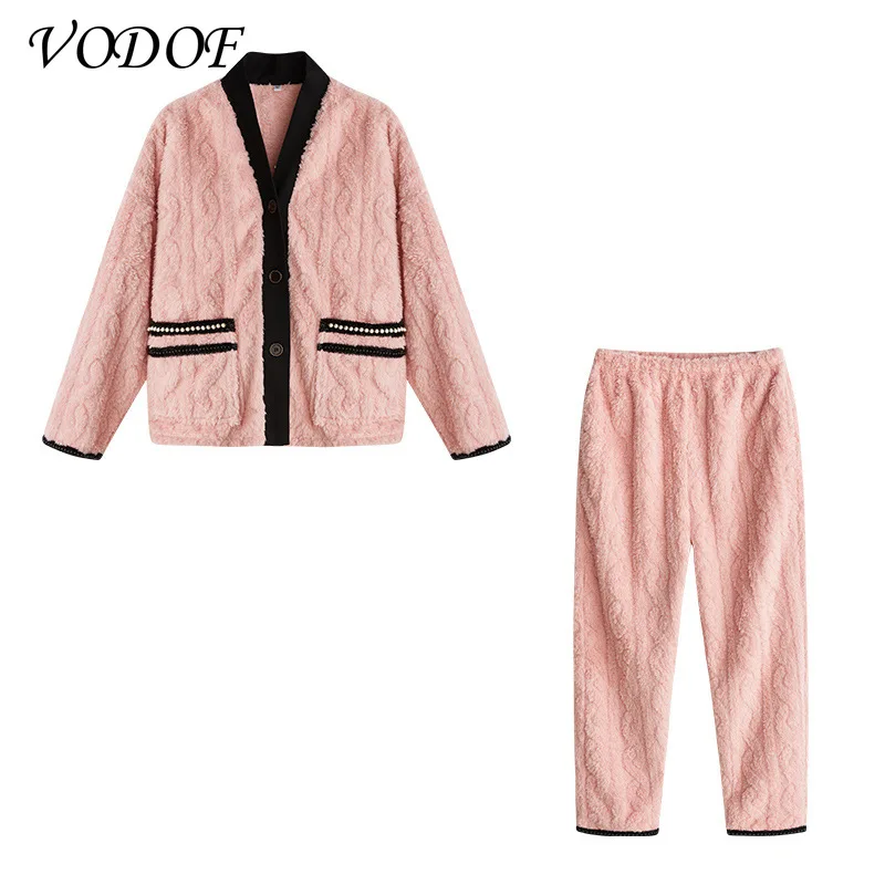 2021 Autumn and Winter Thick Coral Fleece Long-sleeved Cartoon Pajamas Thin Flannel Pajamas Set Warm Flannel Women Pajamas Set