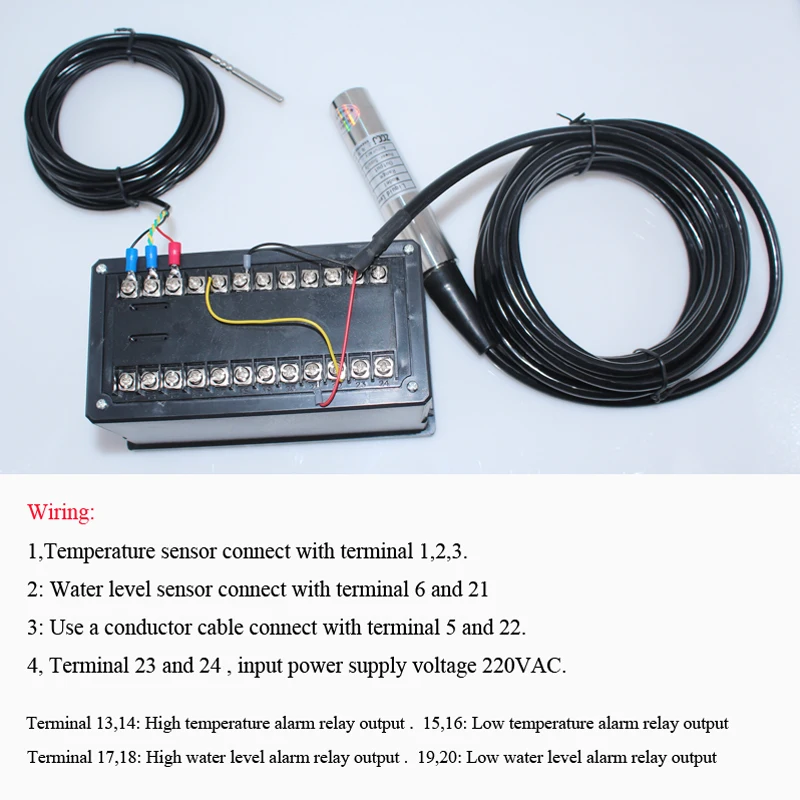 0-100‘C 0-10m water temperature and water level controller with water temperature sensor and water level sensor 4 relays output