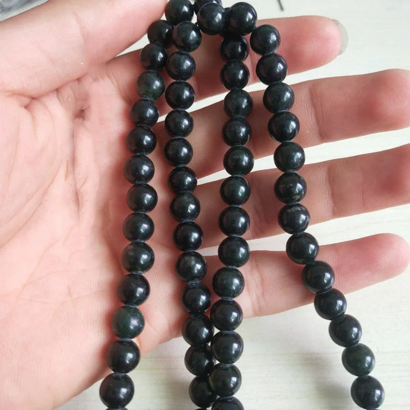 

Natural Tibetan Jade Medicine King Stone Necklace Round Bead Live Magnetic Health Care Men and Women All-match Jewelry