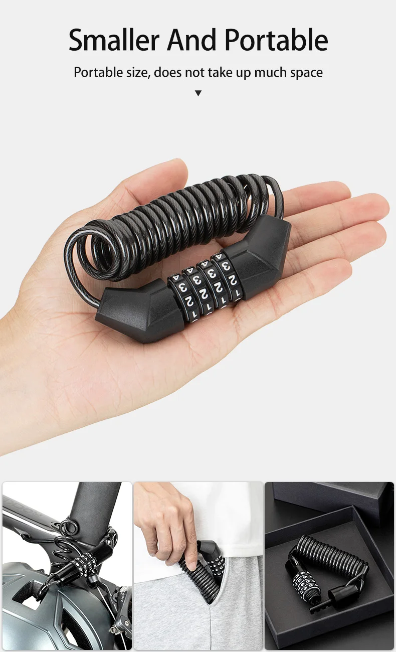 ROCKBROS Mini Password Lock Anti-theft Bicycle Durable Steel Wire Lock Helmet Lock Chain Bike Frame Lock Bike Accessories