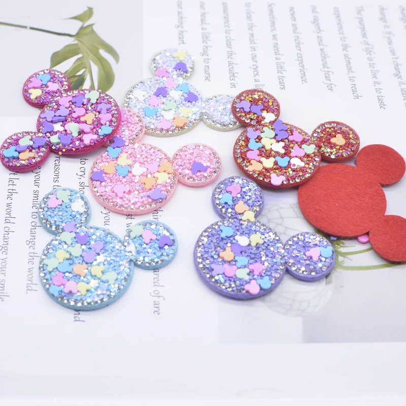 6Pcs 52*42mm Clay Sprinkle Mouse Head Rhinestone Applique for DIY Clothes Decor Patches Headwear Hair Clips Bow Accessories