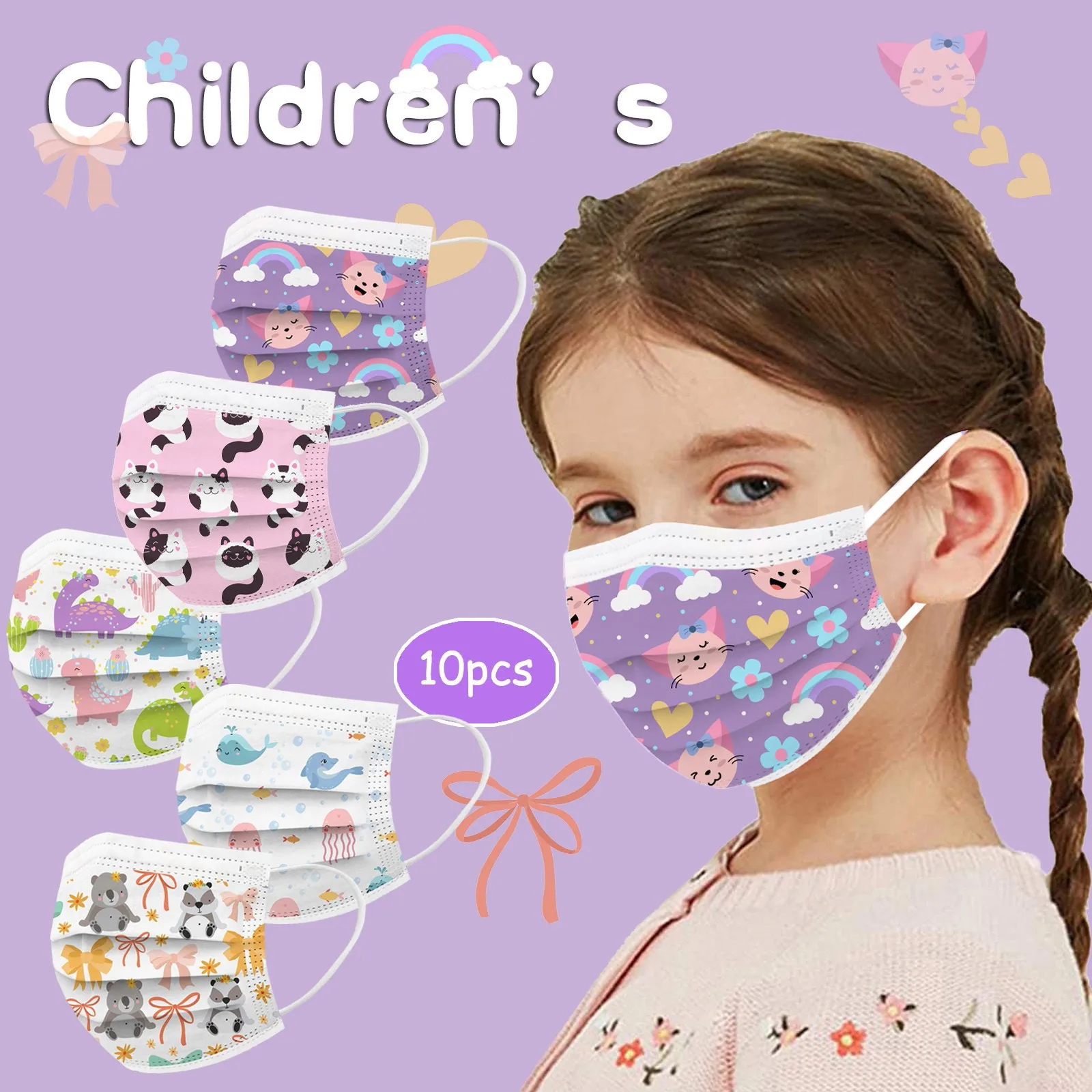 10pc Disposable Cartoon Kids Mask 3 Layer Filter Hygiene Thicken Children's Face Mouth Mask Earloop Fast Delievry Halloween 2022