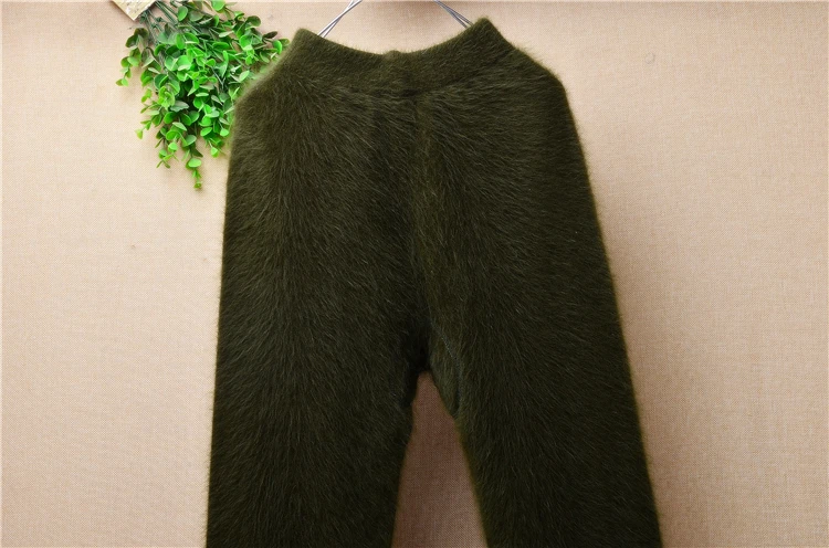 female women fashion hairy angora rabbit hair knitted mink cashmere warm autumn winter underwear trousers pants sweater pull