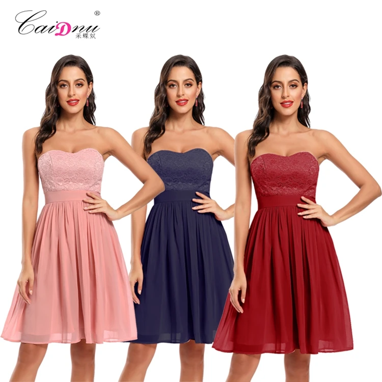 CD-070 # abito corto da damigella d'onore pizzo blu Navy vino rosso rosa avvolgere il seno abiti da ballo per feste di matrimonio vestito da compleanno per ragazza all'ingrosso