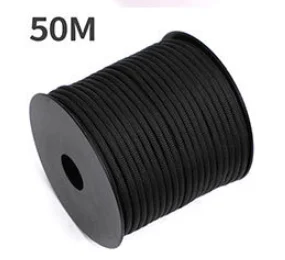 50 m, 1 Rolle, 4 mm, 7 Ständerkerne, Paracord für Überleben, Fallschirmschnur, Lanyard, Camping, Klettern, Campingseil, Wandern, Wäscheleine