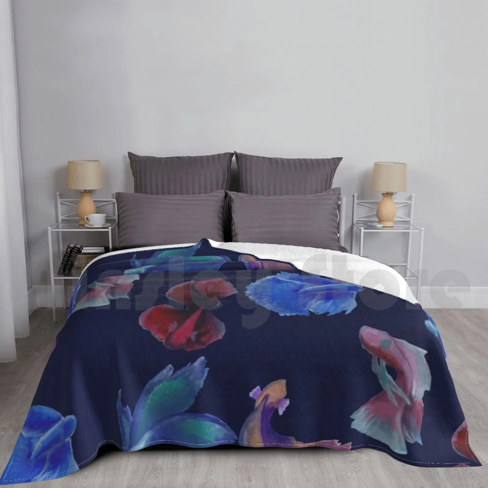 Unique Betta Fish Handpainted Acrylic Art Blanket Fashion Custom Betta Fish Acrylic Painting Surrealism