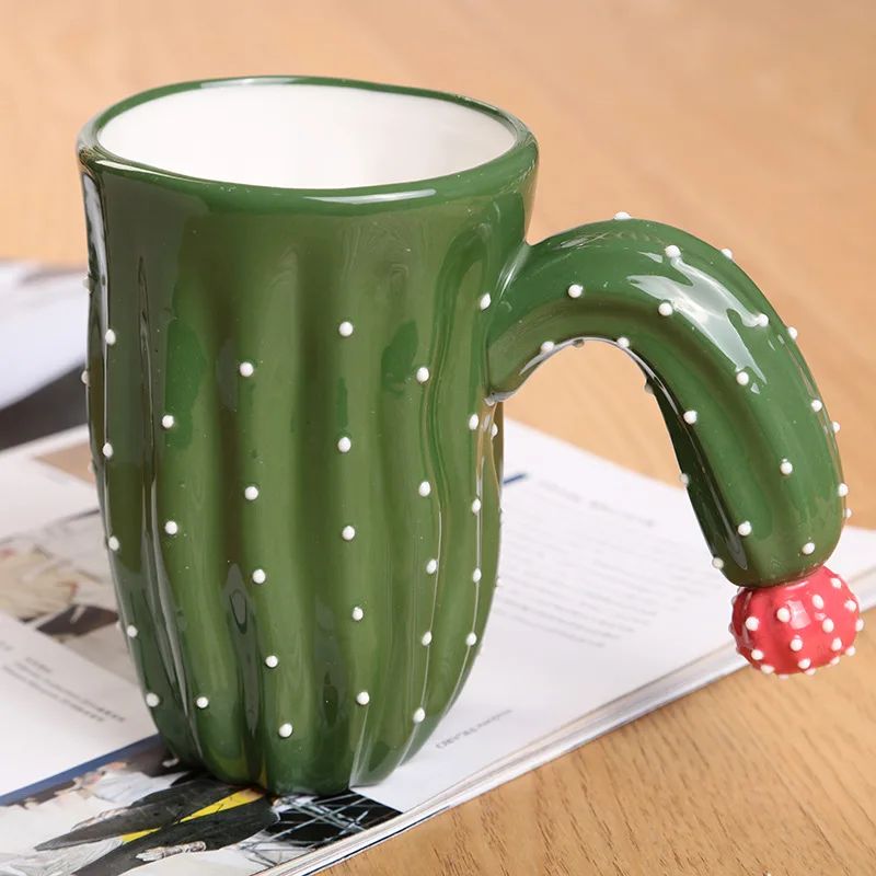 

Green/White Cactus Coffee Cups and Mugs Cactus Tea Milk Ceramic Cups with Handle Coffee Mug Novelty Christmas Gift For Your Fr