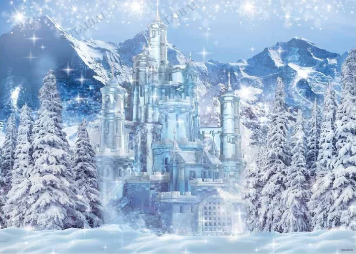 Winter Wonderland Christmas Backdrops Ice Castle Snow Winter Snow Landscape Background Frozen Pine Tree Forest Photo Background