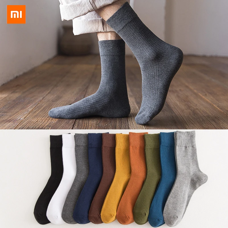 

5 pairs Youpin Socks men's tube cotton stockings men's autumn and winter stockings men's deodorant sweat socks solid color