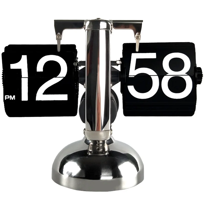 

Retro Flip Over Clock Desk Stainless Steel Flip Internal Gear Operated Flip Table Clock Operated Quartz Clocks Small Scale