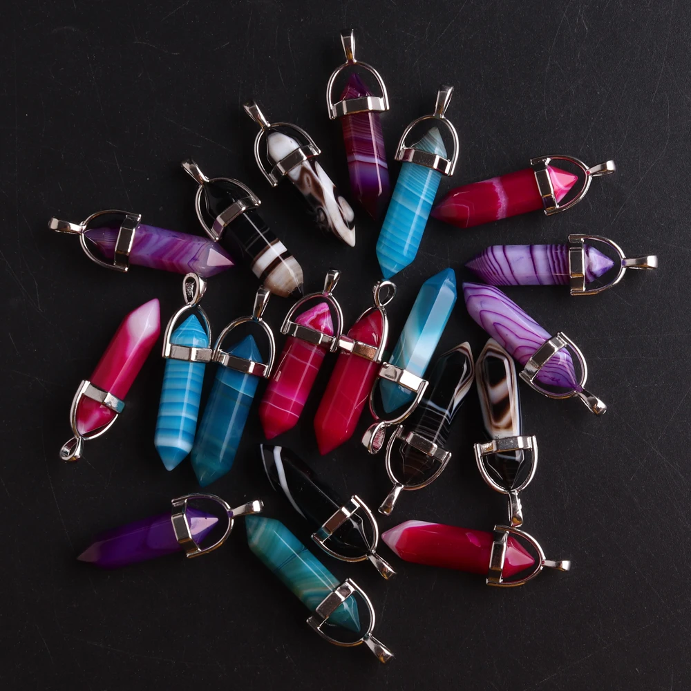 

50/100pcs Natural Stone Agates Pillar Pendants Fashion Healing Charms Bullet Pendulum Necklace Making Accessories Wholesale