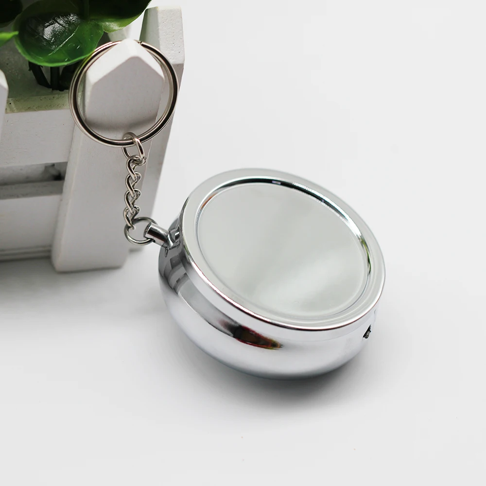 1pcs Silver Plated 42mm Pill Box With Keychain Drug Holder Medicine Tablet Capsule Box Container Storage Travel Round