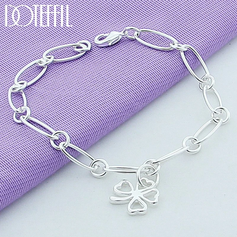 DOTEFFIL 925 Sterling Silver Lucky Clover Flowers Wisiorek Bransoletka Dla Kobiety Urok Ślub Zaręczyny Impreza Biżuteria Moda