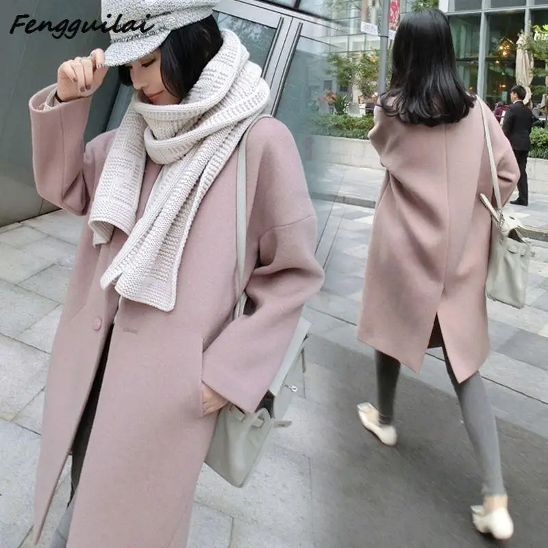 

New Fashion Long Wool Warm Coat Women Button Solid Button Woman Coats 2020 Winter Warm Windproof Overcoats Fashion Female Blend