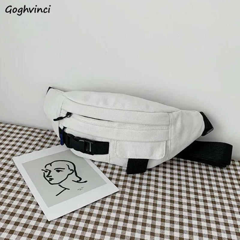 Waist Bags Women Casual Canvas Harajuku Fanny Packs Girls Simple Fashion Handbag Hip-pop Ulzzang Money Phone Pouch Belt Bum Bag