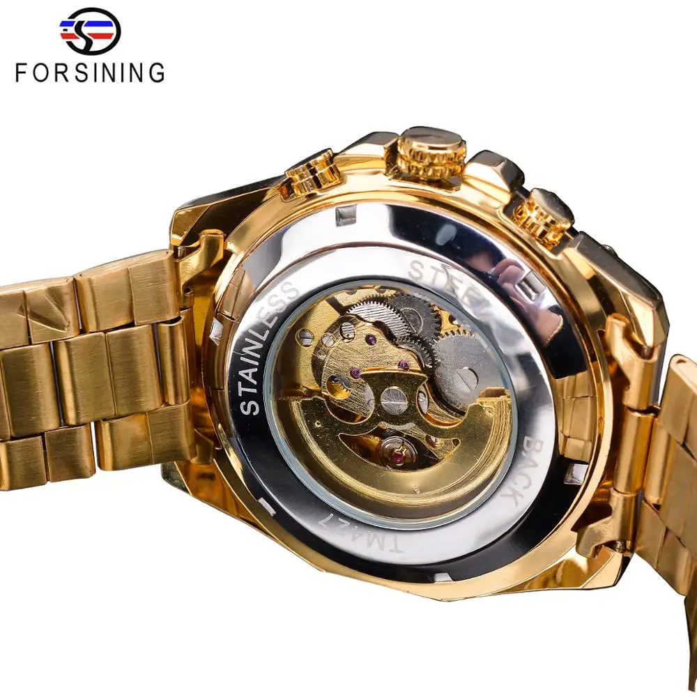 Winner Men Steampunk Fashion Golden Open Work Transparent Men Automatic Skeleton Wristwatch Mechanical Top Brand Luxury Luminous