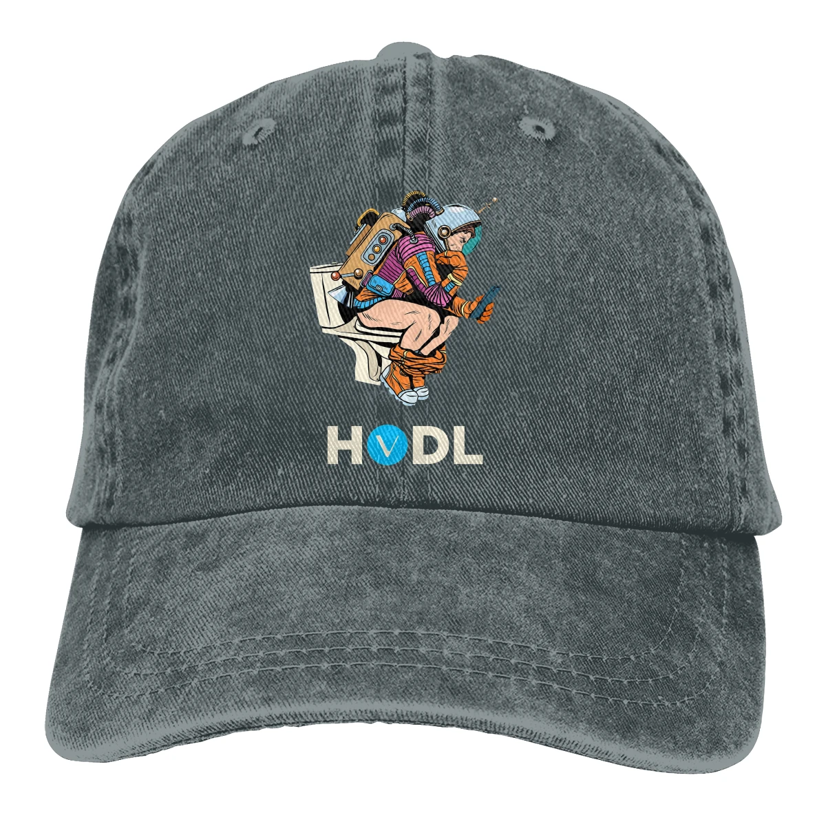 Adjustable Solid Color Baseball Cap Astronaut Toilet Hodl Washed Cotton VeChain Coin VET Cryptocurrency Sports Woman Hat