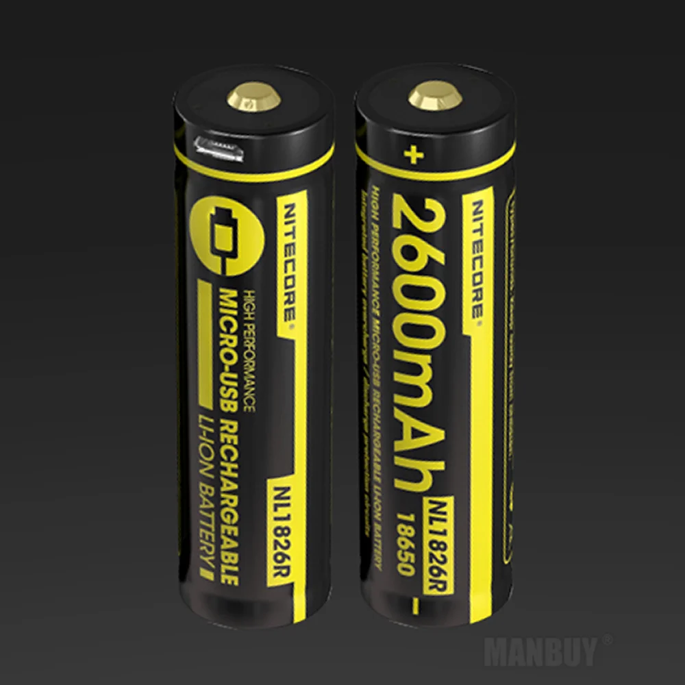 NITECORE 2900mAh High Performance Rechargeable Liion Battery Button Top 18650 Protected  NL1829RLTP with USB Charge Cable