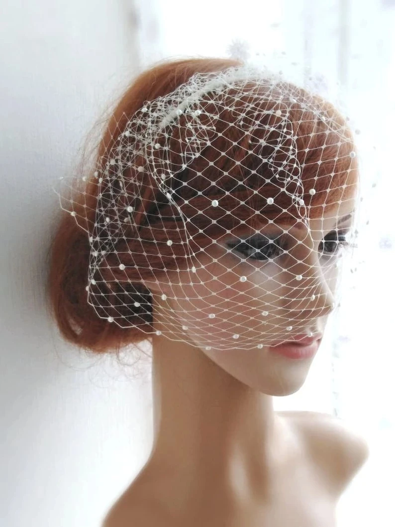 Velo per fascia bianco velo da sposa con perline Birdcage velo accessori per capelli da sposa perle velo corto affascinanti affascinanti affascinanti da sposa 2021