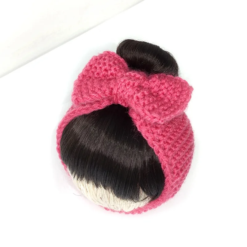 Cute Baby Girl Bun Wig Hat Cap Headbands Hairpiece Newborn Children Kids Girls Headwear Dectable Knitted Bow Hair Accessories