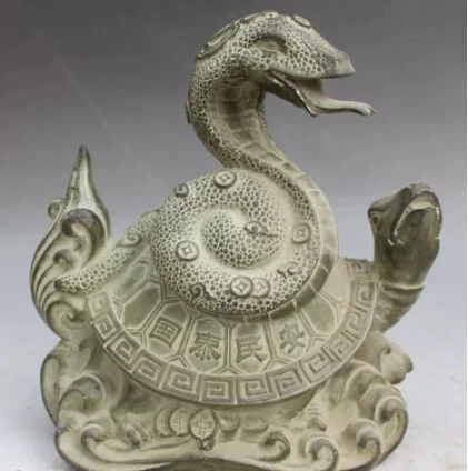 RHS0151 9"Royal Chinese FengShui Bronze Dragon tortoise Turtle Snake Money Wealth Statue