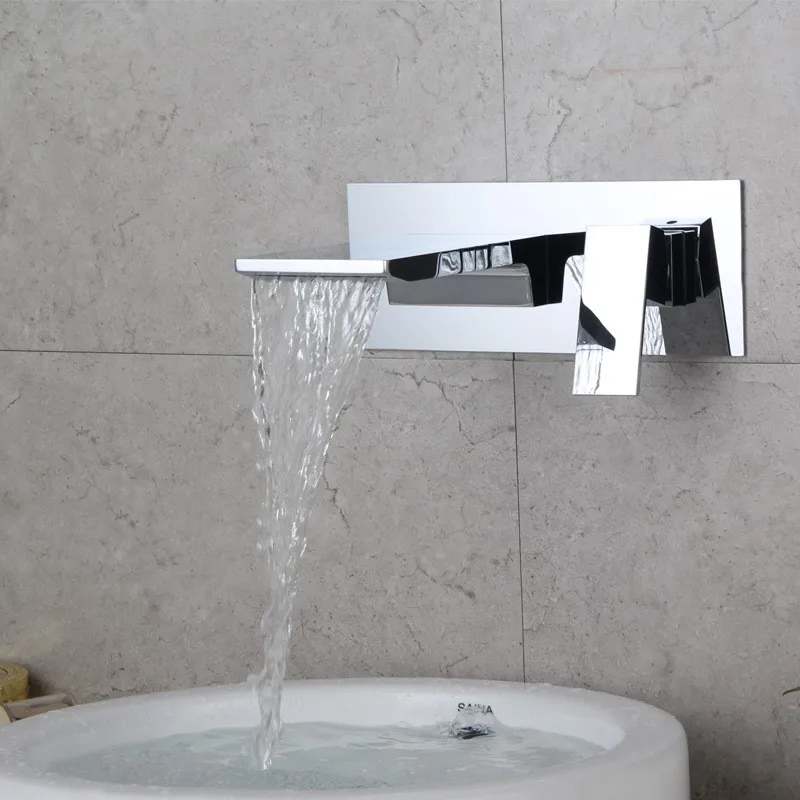 Wall mounted Chrome  brass bathroom sink faucet  cold hot water basin sink faucet high quality waterfall tap faucet