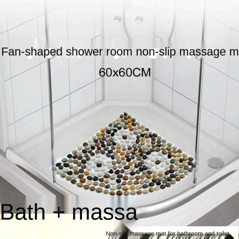 Large Fan-Shaped Shower Mat Bathroom Non-Slip Mat Bath Shower Room Floor Mat Household Bathroom Pebble Non-Slip