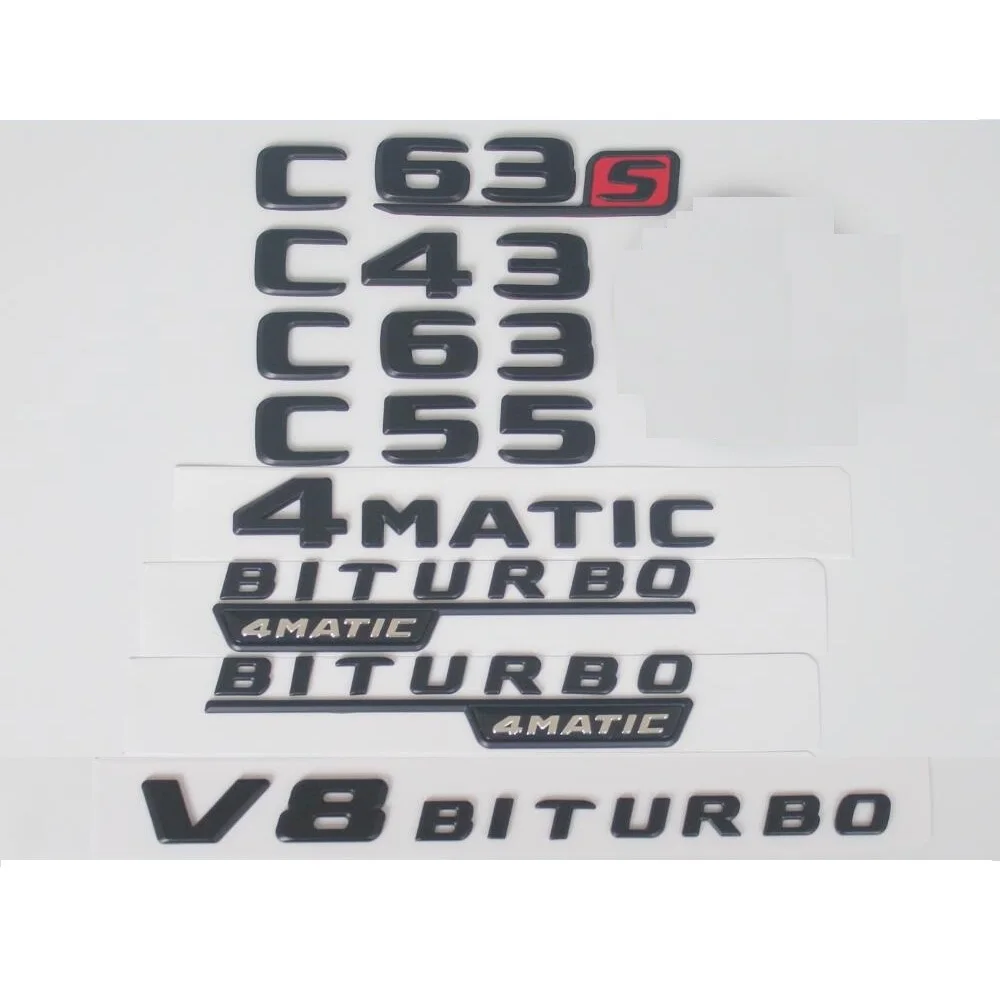 

For Mercedes Benz Black W204 W205 C205 S205 Coupe C43 C55 C63 C65 AMG Symbols V8 BITURBO 4MATIC Emblems Badges