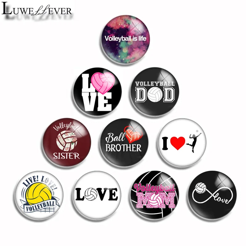 10mm 12mm 16mm 20mm 25mm 30mm 504 Love Volleyball Mix Round Glass Cabochon Jewelry Finding 18mm Snap Button Charm Bracelet