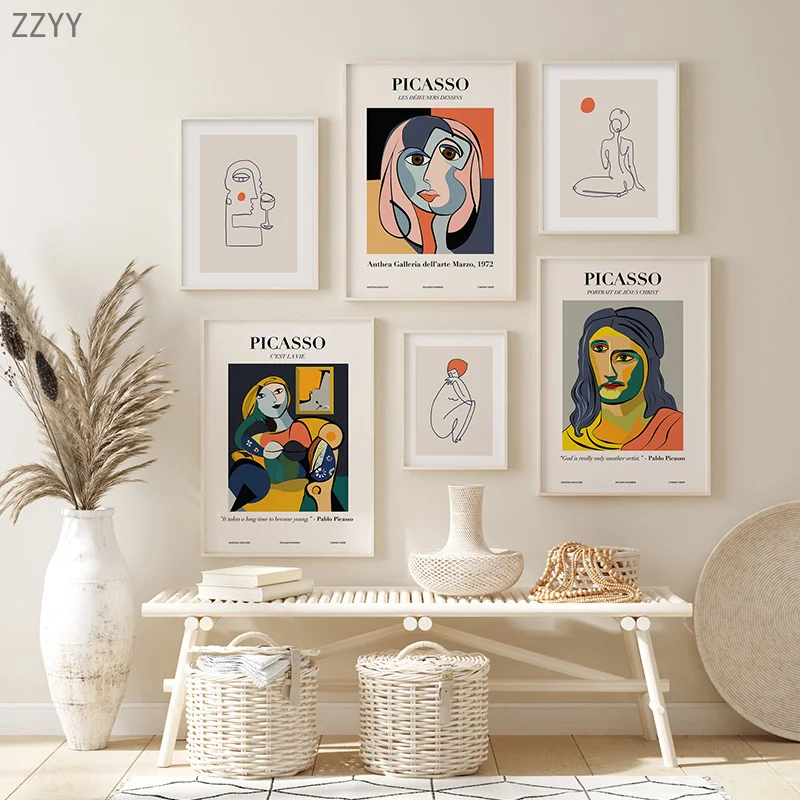 

Nordic Modern Line Figure Picasso Canvas Paintings Abstract Niche Decorative Posters and Prints Living Room Decoration No Frame