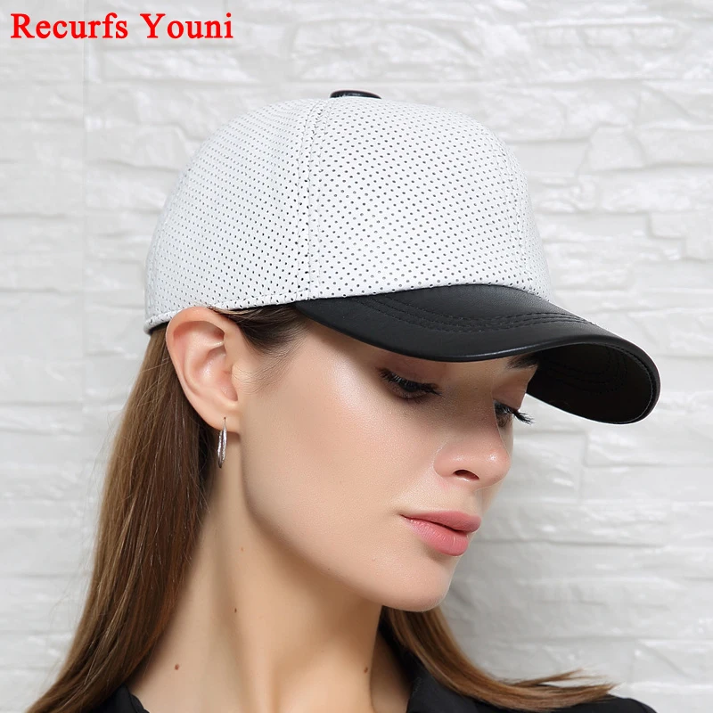 

Female British Korean Sports White Baseball Cap Women Men Genuine Leather Duck Tonue Hats Male Casual Punch Hockey Visor Gorra