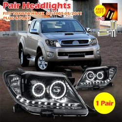 Pair Headlights Black DRL HALO Projector Lamp Angel Eyes for Toyota HILUX 2005 2006 2007 2008 2009 2010 2011 2012 2013 2014 2015