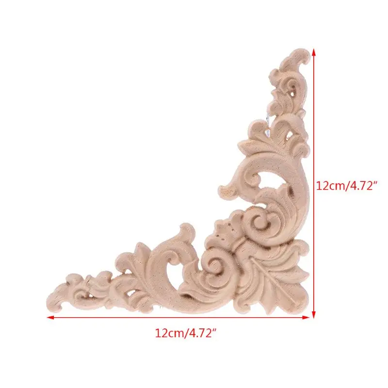 4pcs/set Wood Carved Corner Onlay Applique Unpainted Frame Cupboard Cabinet Decal For Home Furniture Decoration 12x12cm